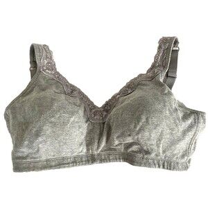 Telimussto Bra Wireless Full UnPadded Soft T Shirt Lace Floral Gray 32 DD No Pad